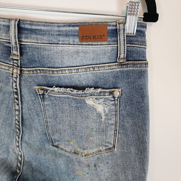 Judy Blue Multi Color Plaint Splash Destroyed Denim Boyfriend Fit Jeans sz 28 - Picture 6 of 12